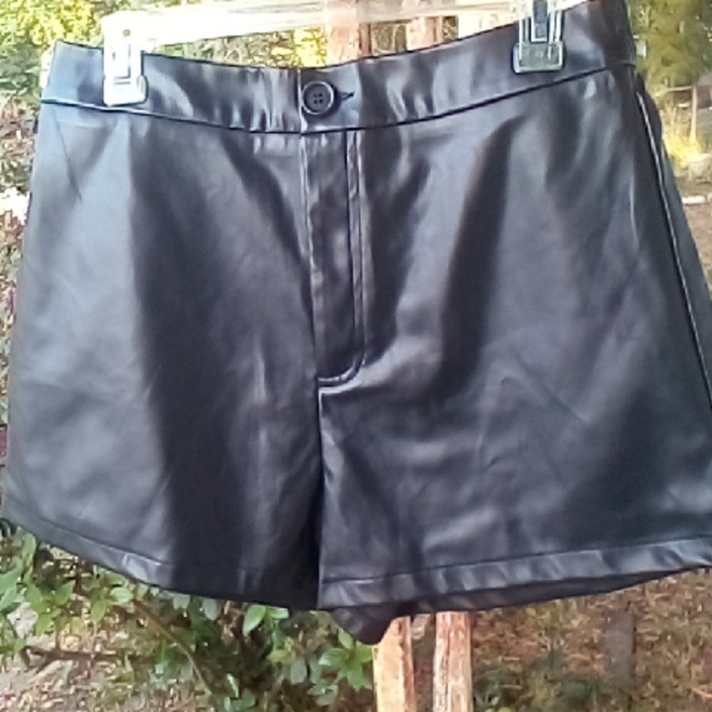 Black Faux Leather Women's Shorts